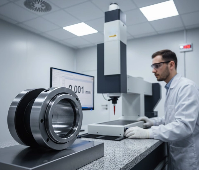 using a high-precision CMM probe to measure the internal diameter of a custom bearing