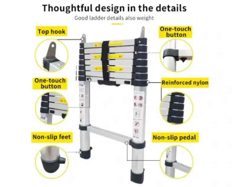one-button telescopic tent ladders in several lengths